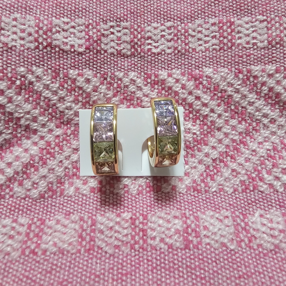 Gold and Multicolor Stone Gold Plated Earrings New